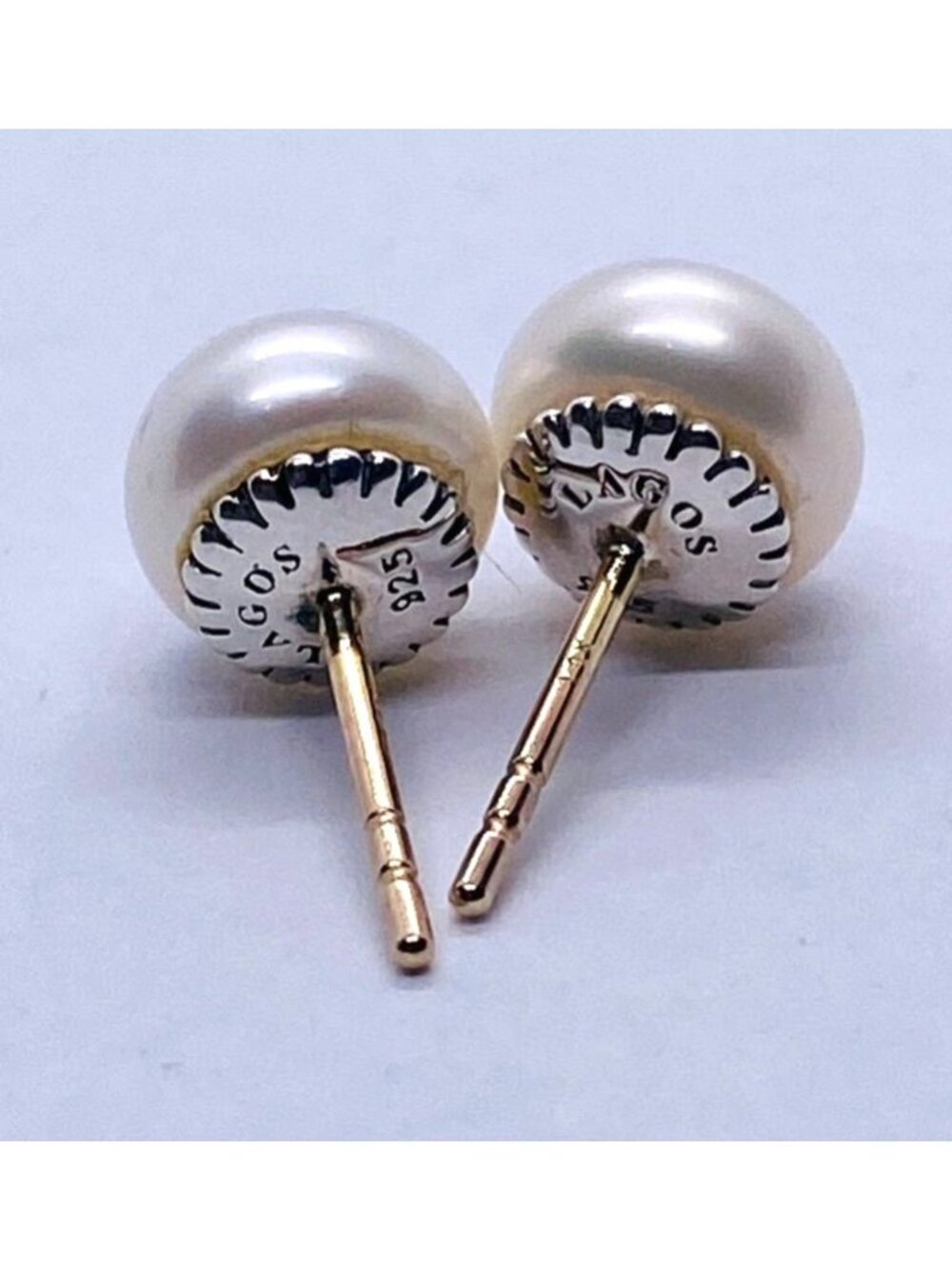Lagos Sterling Silver 925 Luna Pearl Earrings 8mm 14K Post - Picture 5 of 8